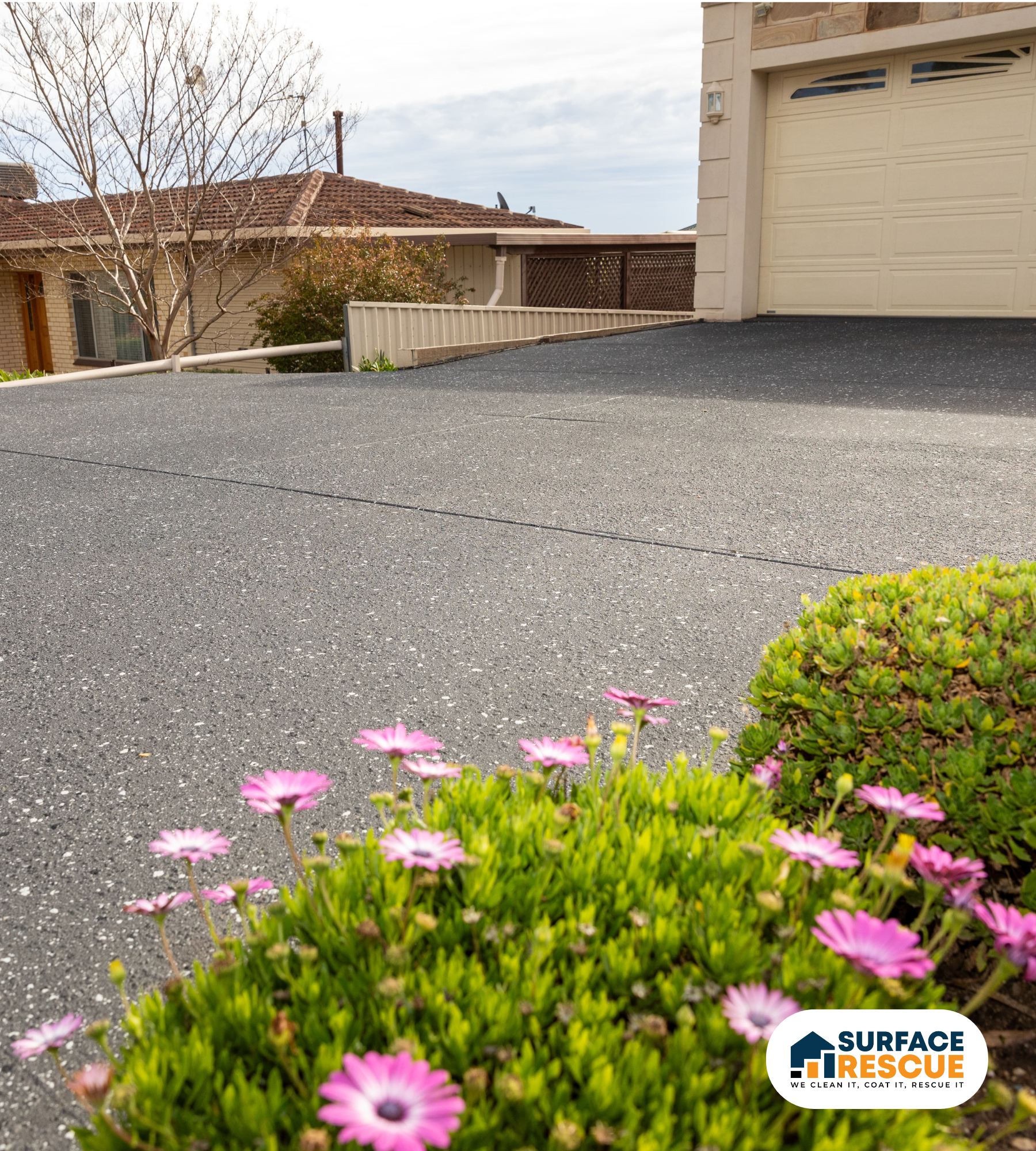 Stylish full-flake epoxy flooring in a residential entertainment room in Adelaide, installed by Surface Rescue.