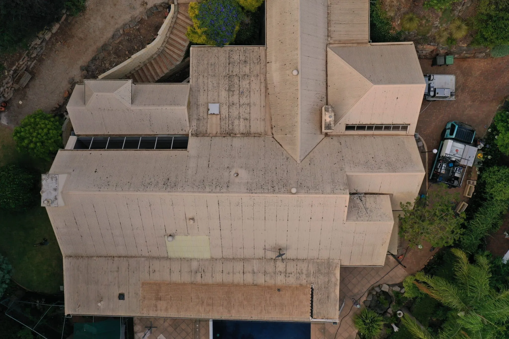 Aerial view of outdoor concrete areas restored by Surface Rescue
