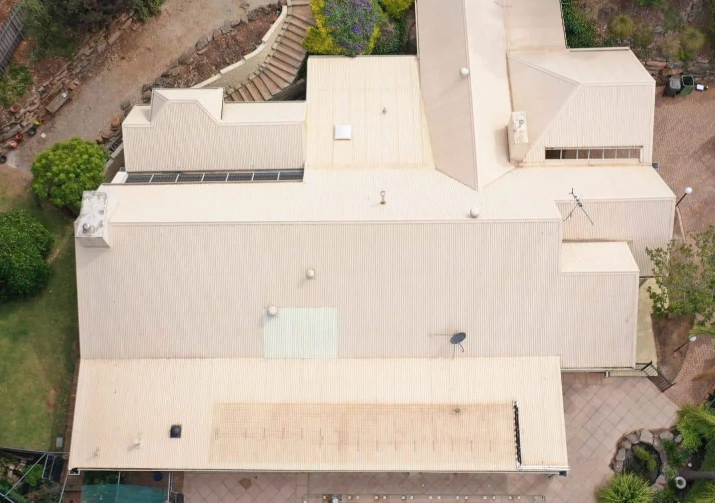 Aerial view showcasing expert concrete resurfacing in an outdoor space.