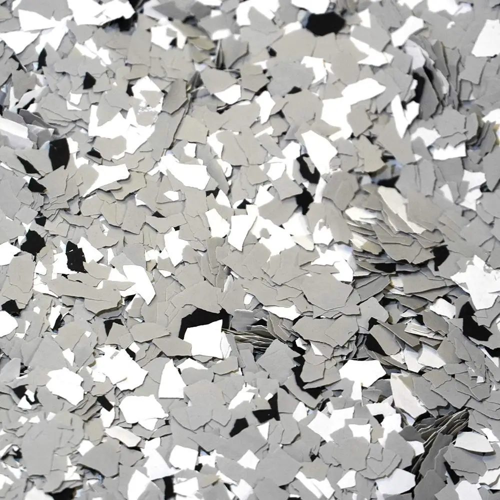 Light Grey flake colour sample with white, light grey and charcoal chips